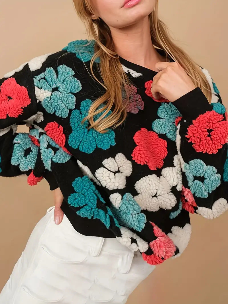 Retro Three-dimensional Flower Sweater