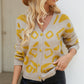 V-neck Long Sleeve Single-breasted Knitted Sweater