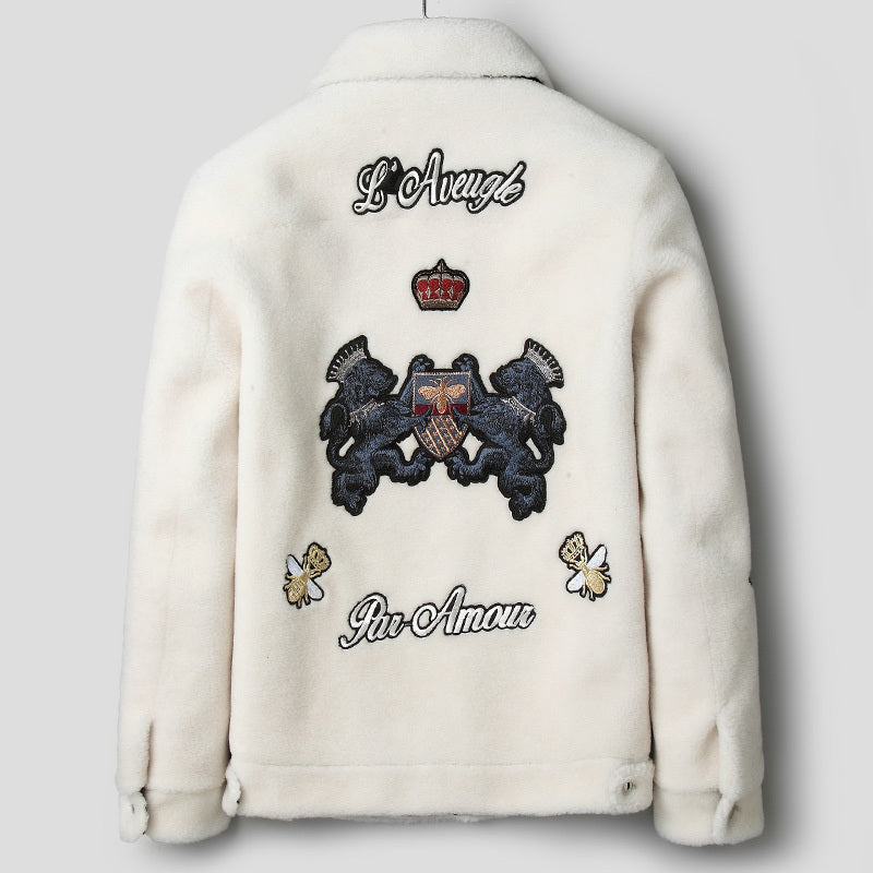 Men's White Grain Lamb Fur Jacket