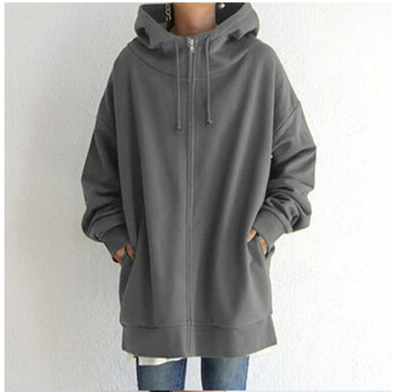 Oversized Long Sleeve Zipper Hoodie For Women