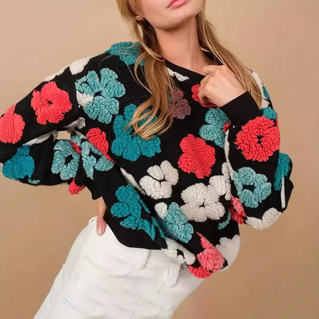 Retro Three-dimensional Flower Sweater