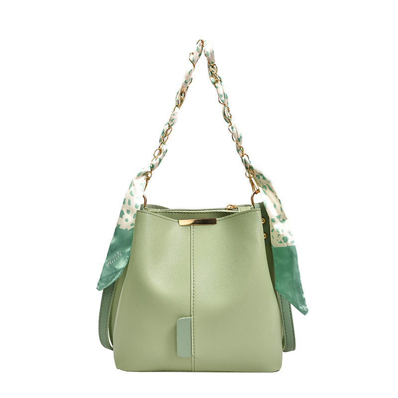 Women's Retro Silk Scarf Bucket Bag
