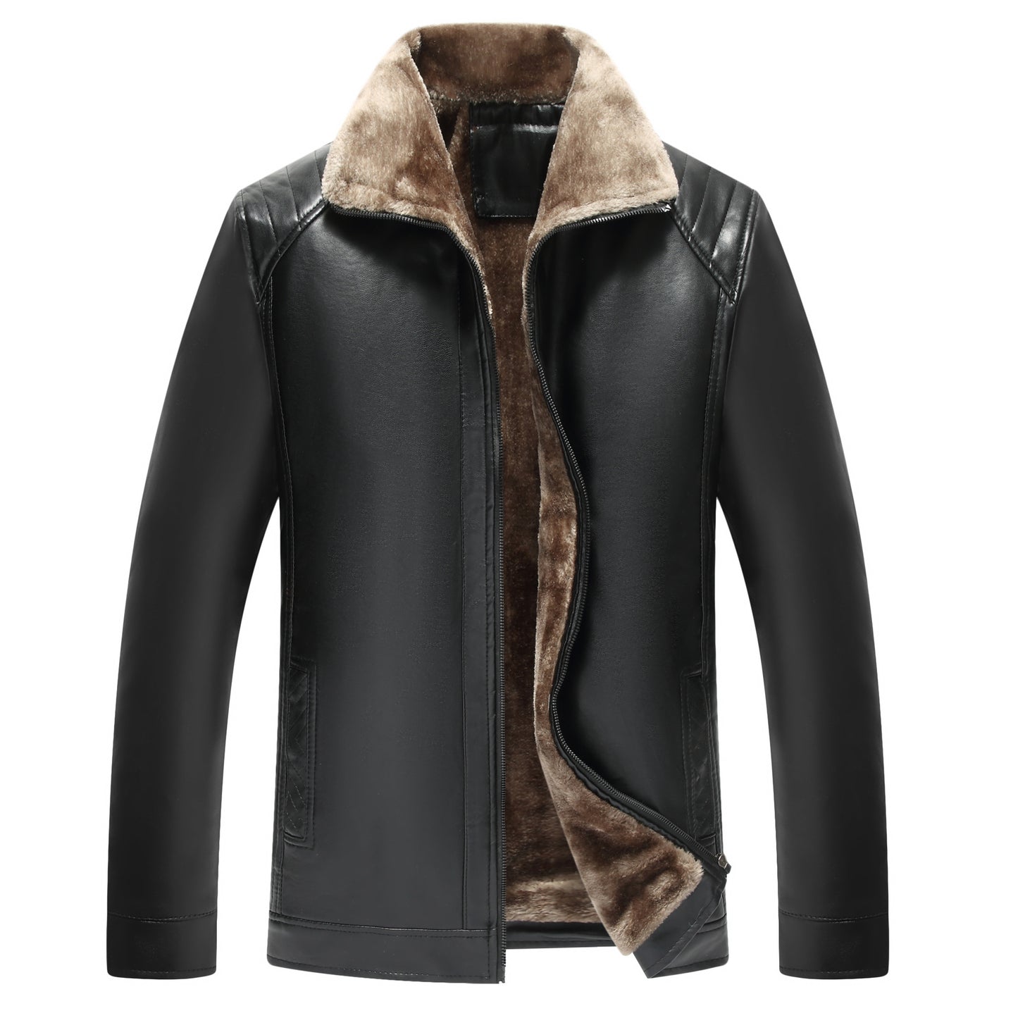 Fur-Lined Leather Retro Jacket For Men