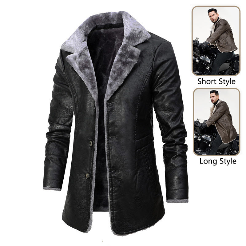 Plush Single-breasted PU Leather Jacket