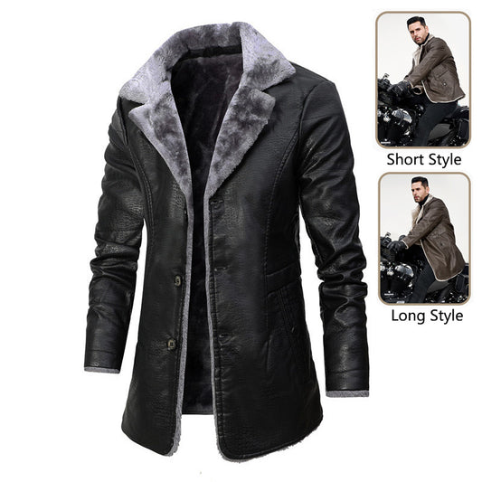 Plush Single-breasted PU Leather Jacket