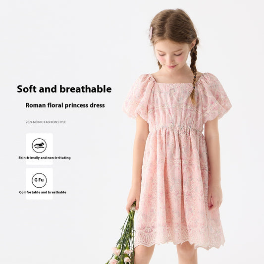 Girls' Floral Embroidery Dress