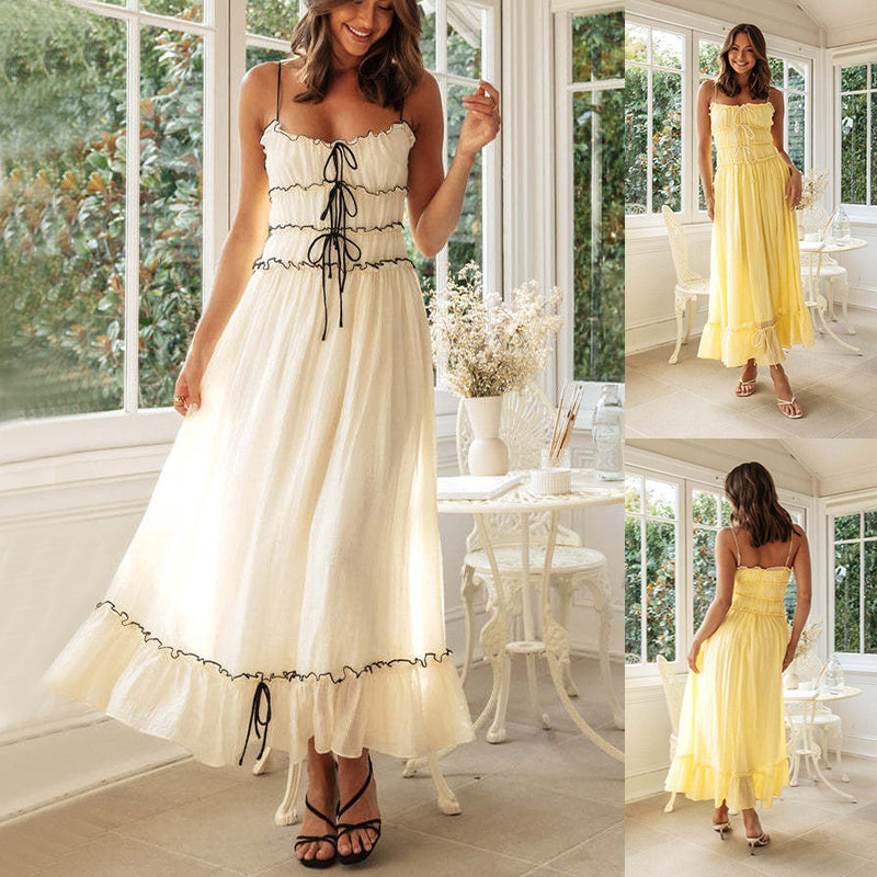 Pleated Spaghetti Maxi Dresses