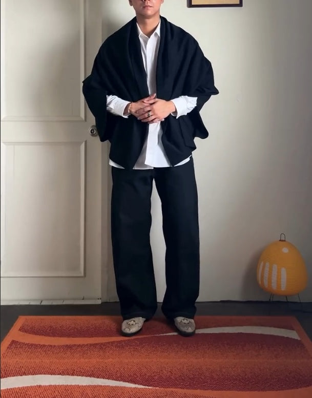 Black Batwing Sleeve Cardigan For Men