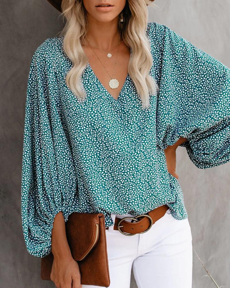 Printed Balloon Sleeve Blouse