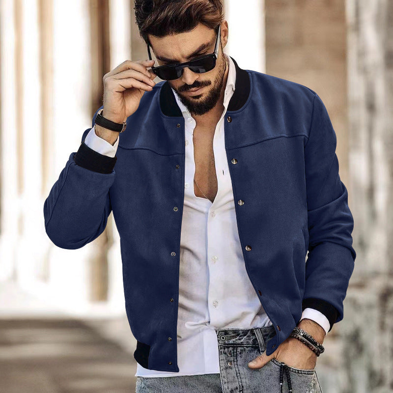 Suede Stand Collar Button Cardigan For Men