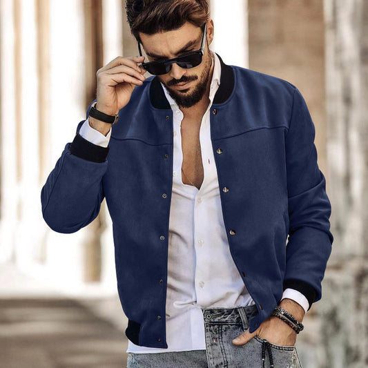 Suede Stand Collar Button Cardigan For Men