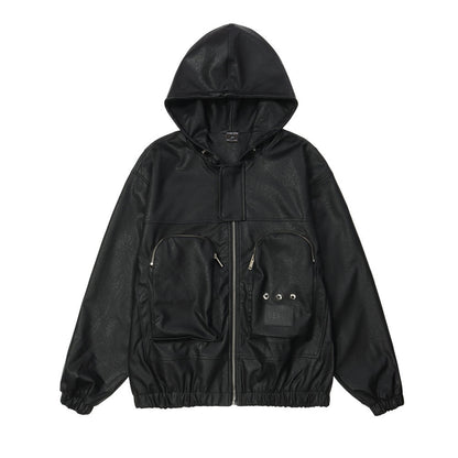 Men Hooded Leather Jacket