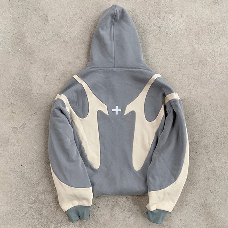 Pattern Stitching Trendy Zipper Hoodie For Men