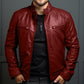 Stand Collar Motorcycle Leather Jacket For Men
