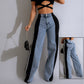 High Waist Patchwork Trousers