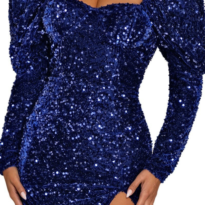 Women's Sequin Bubble Sleeve Dress