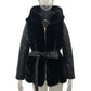 Fur Belt Hooded Zipper Jacket