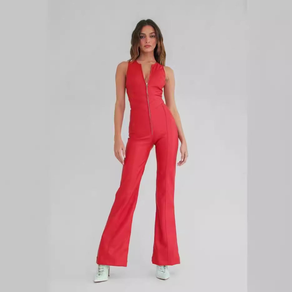Retro High Waist Denim Jumpsuit