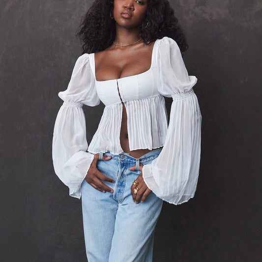 Elegant Sheer Square Collar Top