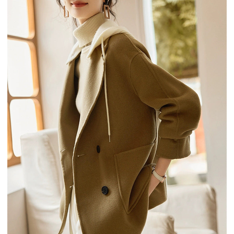 Ladies Wool Coat w/Removable Knitted Hat