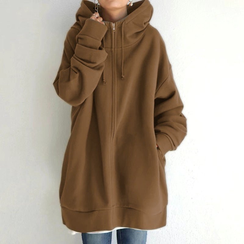 Oversized Long Sleeve Zipper Hoodie For Women