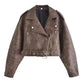 Washed Leather Motorcycle Jacket Women