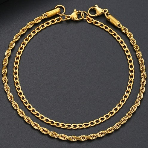 Stainless Steel Twist Chain Bracelet 2-piece Set