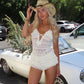 See-through Halter Lace-up Romper