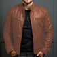 Stand Collar Motorcycle Leather Jacket For Men