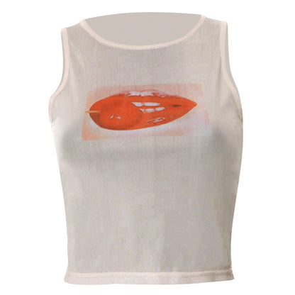 Round Neck Gauze Printed Sleeveless Night