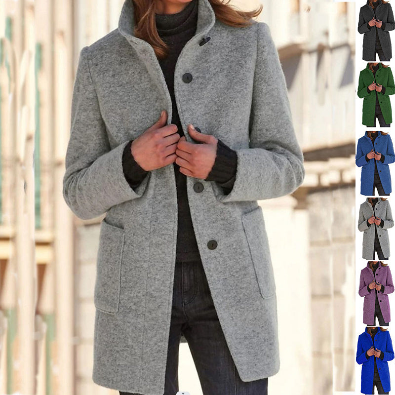 Standing Collar Woolen Coat
