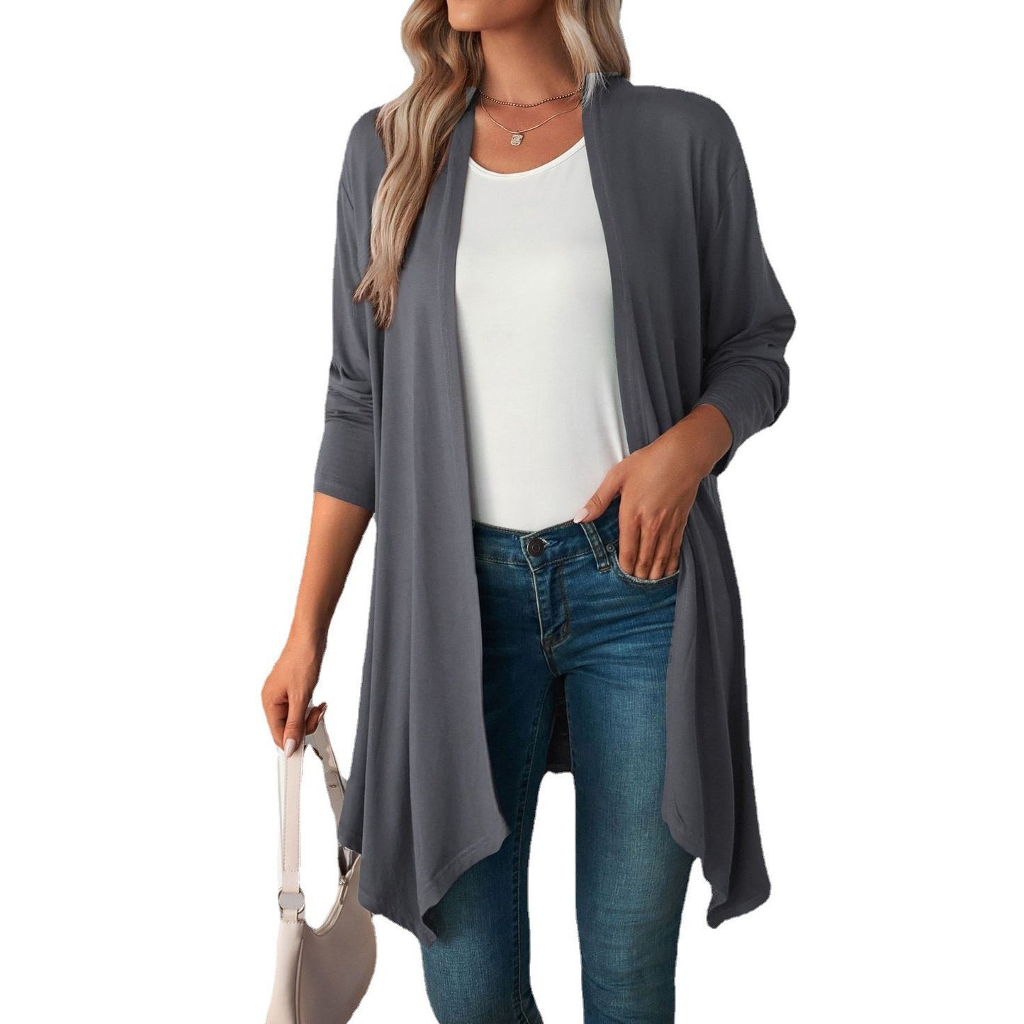 Solid Color Long Sleeved Cardigan For Women