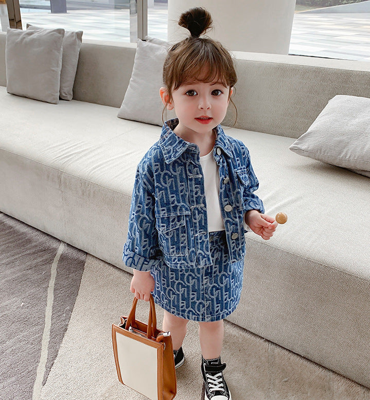 Girls 2 Pc Denim Skirt Suit
