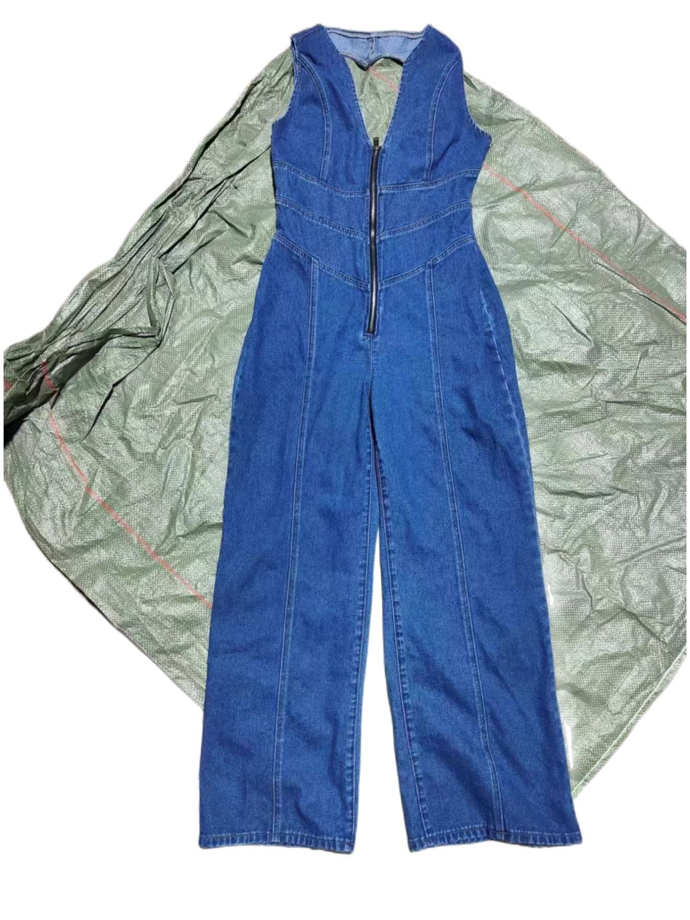 Retro High Waist Denim Jumpsuit