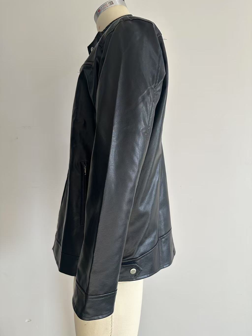 Stand-Up Collar Leather Jacket