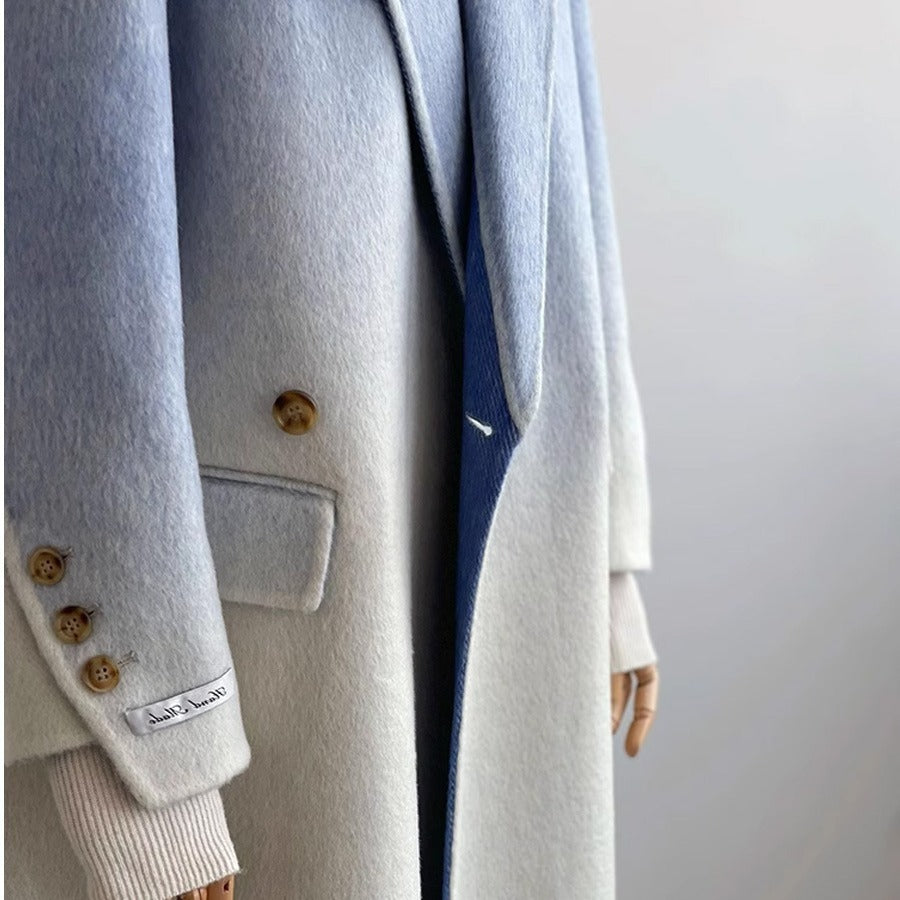 Women's Wool Coat (Blue Gradient White)
